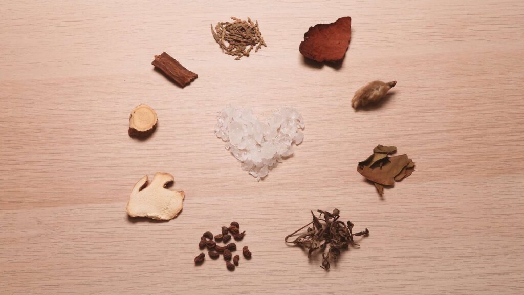 Herbs flatlay on table